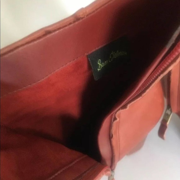 Sam Edelman Leather Ankle Boot Cognac Booties Heel RETRO 70'S RED BROWN ZIP WOOD - Picture 6 of 11